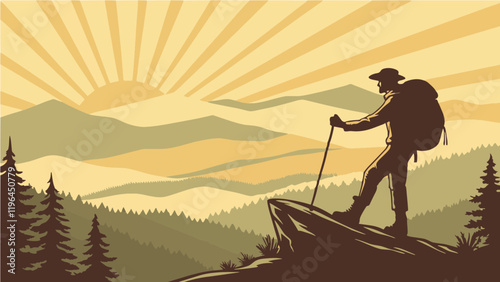 silhouette of a person in the mountains Solitary Journey: Witnessing the Golden Sunrise Over a Misty Valley