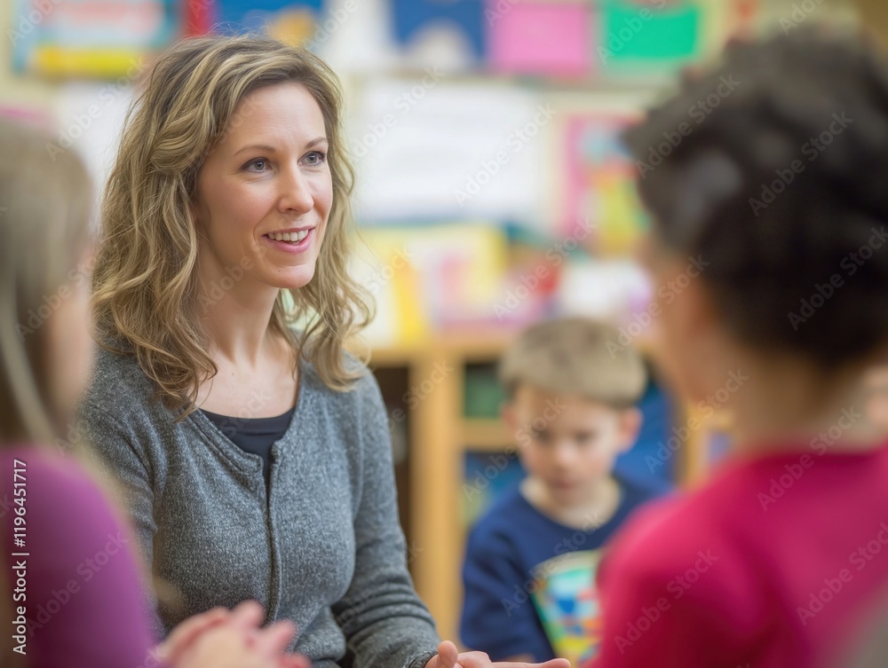 Teacher connecting with children in classroom setting Teacher connecting with children in classroom setting