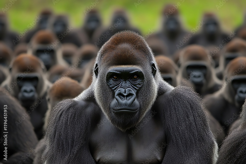 Obraz premium Gorilla Group Portrait: A Powerful Image of Unity and Strength in the Wild