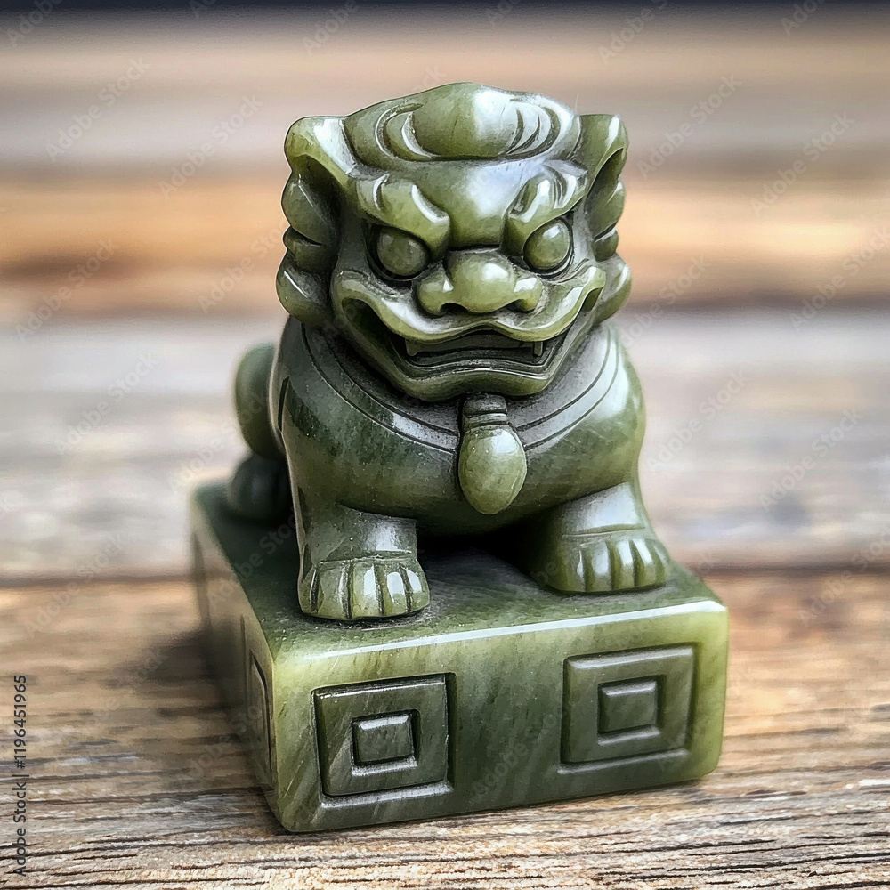 Antique Imperial Jade Seal with Carved Lion Figure Resting on a Base Antique Imperial Jade Seal with Carved Lion Figure Resting on a Base