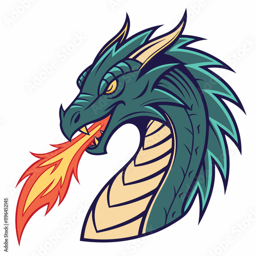  A fierce fire-breathing dragon unleashing flames from its mouth in a dramatic display.