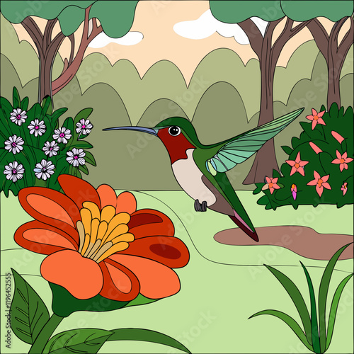 A beautiful hummingbird sipping nectar from a vibrant flower, showcasing nature's elegance.