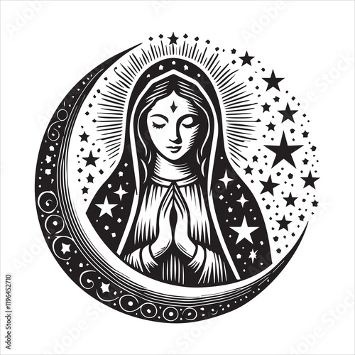 Virgin Mary Vector illustration, Mother Of God Clipart Design, mother of Jesus Art
