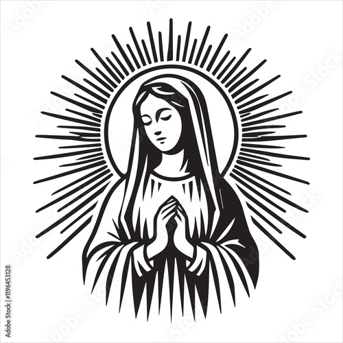 Virgin Mary Vector illustration, Mother Of God Clipart Design, mother of Jesus Art

