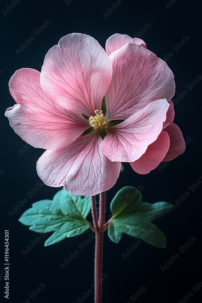 Naklejka premium Delicate Pink Flower Blossom Dark Background