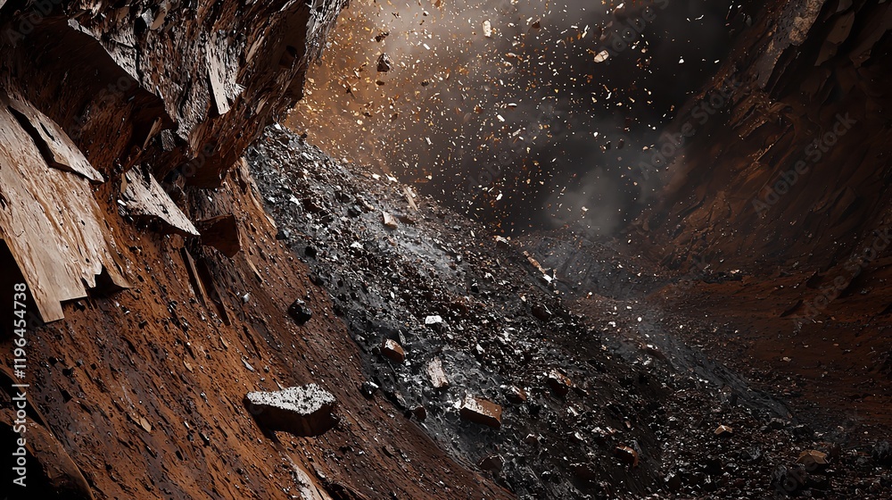 Aerial View of a Mining Site with Heavy Machinery and Excavation Activities