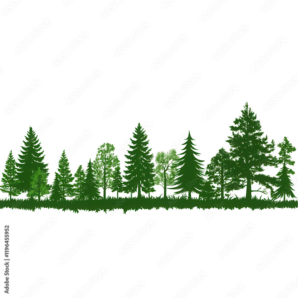 Fototapeta premium Lush green trees silhouette forest landscape artwork nature scene transparent background