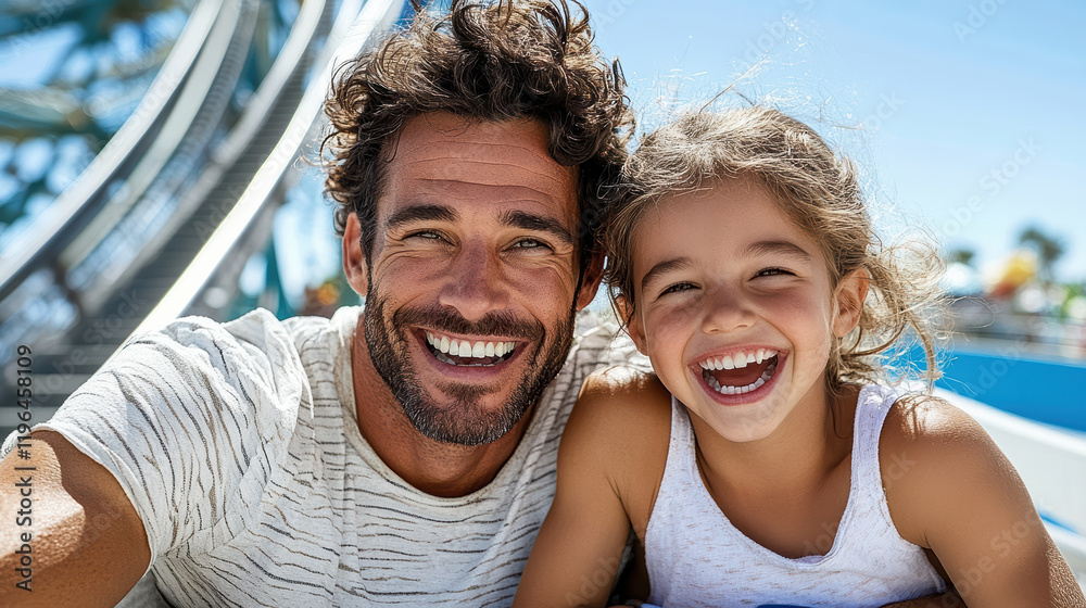 Fototapeta premium Happy family enjoying fun day at amusement park together