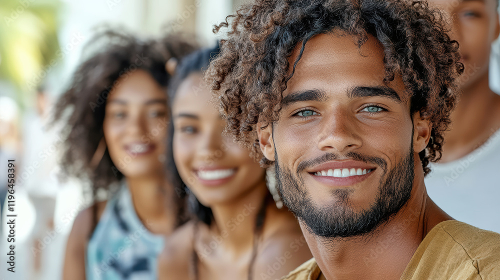 Diverse group of smiling models showcasing friendship and joy outdoors Diverse group of smiling models showcasing friendship and joy outdoors
