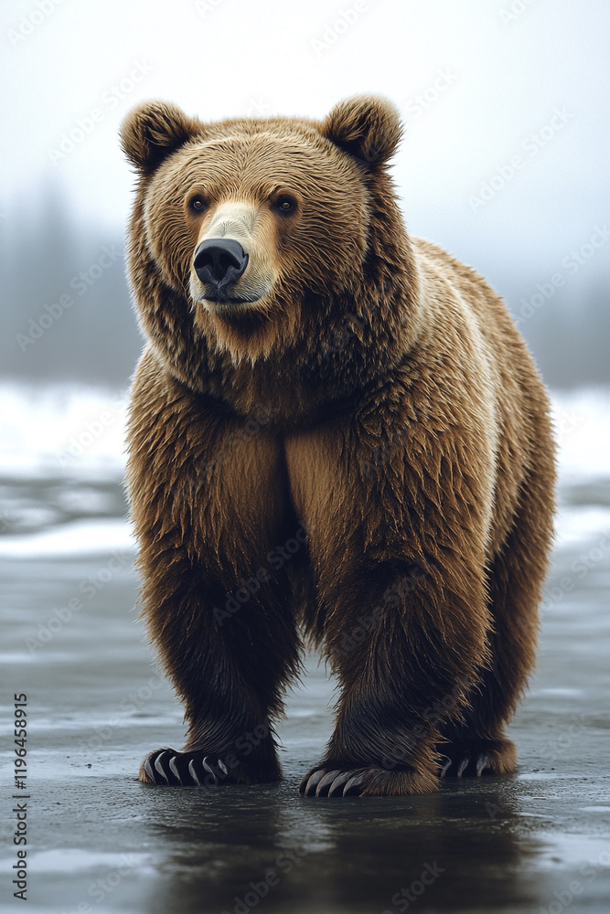 Obraz premium Majestic Brown Bear Standing on Wet Ground