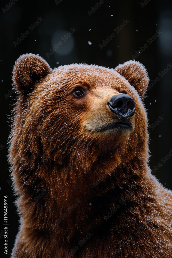 Obraz premium Majestic Brown Bear Winter Portrait Snow Dusted Fur