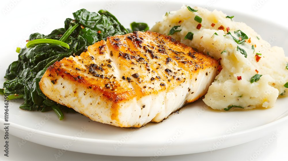Elegant and Clean Presentation of Pan-Seared Fish with Sides Elegant and Clean Presentation of Pan-Seared Fish with Sides