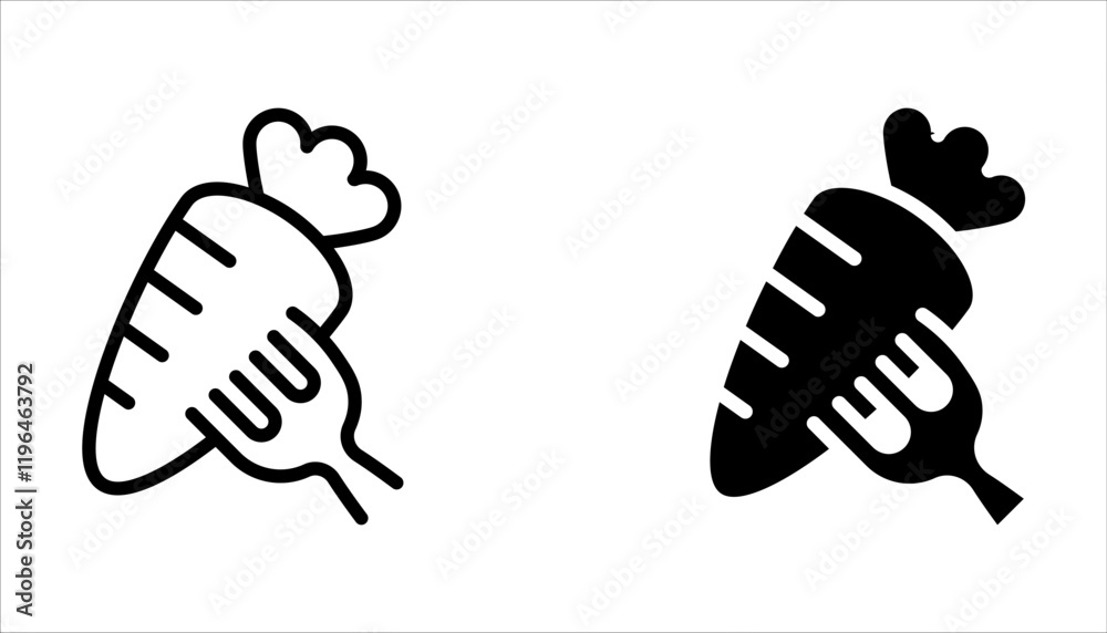 Obraz premium Carrot line icon set. Vegetable food sign. Diet nutrition vector symbol on white background