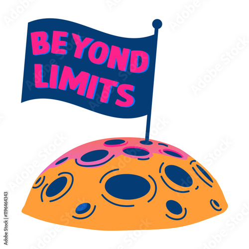 Moon flag with beyond limits typography, flat sticker 


