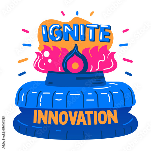 Bunsen burner with infinite innovation text, flat sticker 

