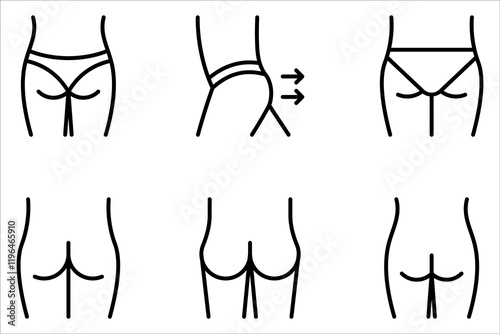 buttocks icons set. Human body part on white background