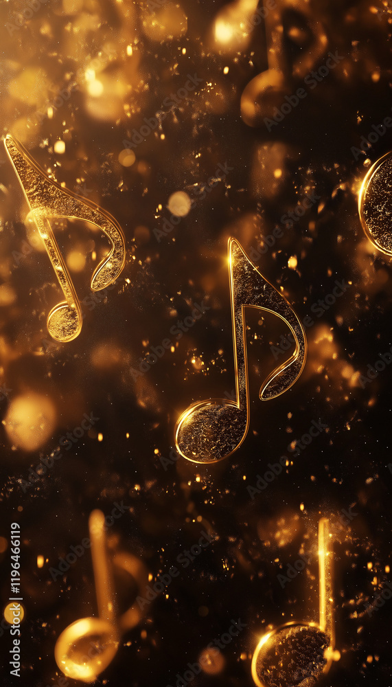 Leuchtende Musiknoten im Funken- und Glitzerhintergrund
Leuchtende Musiknoten im Funken- und Glitzerhintergrund
