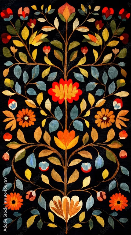 67. A Palestinian fabric pattern with olive branches and vibrant, colorful geometric designs 67. A Palestinian fabric pattern with olive branches and vibrant, colorful geometric designs