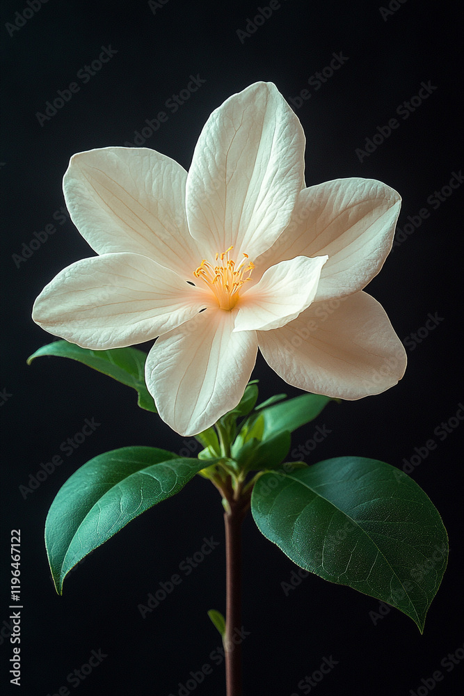 Fototapeta premium Creamy White Magnolia Blossom Isolated Against Black Background
