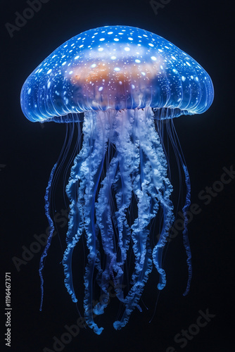 Wallpaper Mural A luminous blue jellyfish floats in the dark ocean Torontodigital.ca