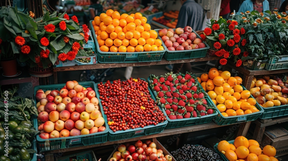 Vibrant Fruit Display at a Market Stall Vibrant Fruit Display at a Market Stall
