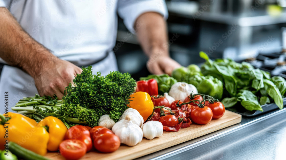 Fresh vegetables arranged on kitchen counter for meal preparation Fresh vegetables arranged on kitchen counter for meal preparation