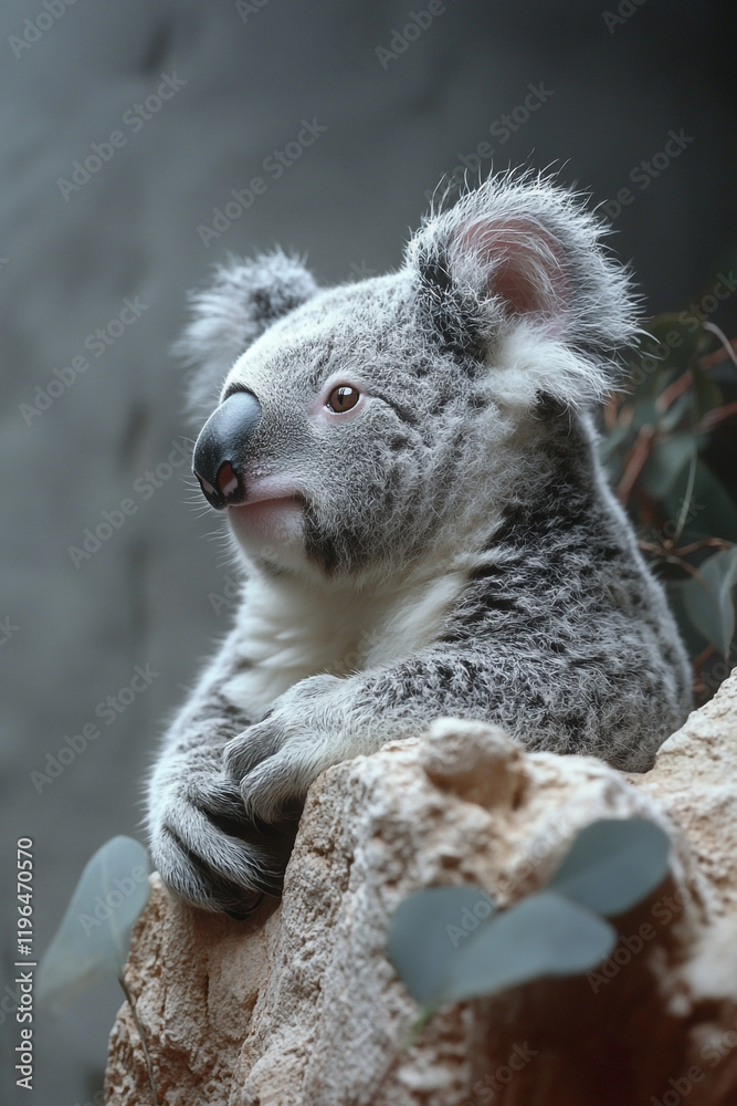 Fototapeta premium Adorable Koala Bear Resting on a Rock