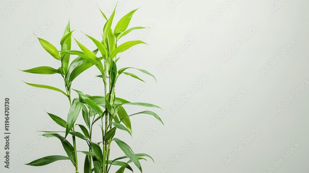 Fototapeta premium a lucky bamboo plant growing tall, with green leaves reaching upward.