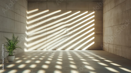 Ethereal light patterns create depth in minimalist concrete room