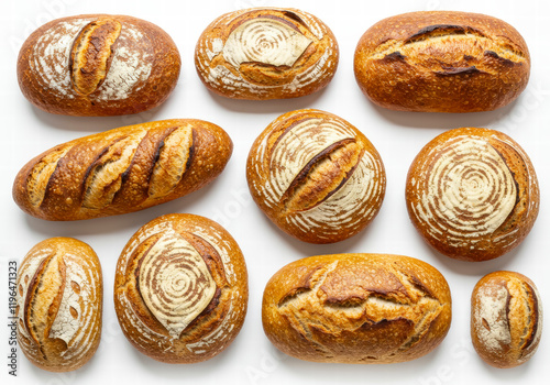 Wallpaper Mural A selection of freshly baked sourdough loaves with unique artisanal patterns, isolated on a pristine white background Torontodigital.ca