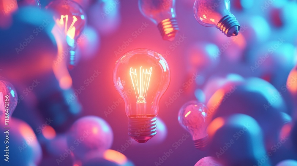 Glowing Light Bulbs in Vibrant Pink and Blue Abstract Background Creative Ideas Concept Glowing Light Bulbs in Vibrant Pink and Blue Abstract Background Creative Ideas Concept