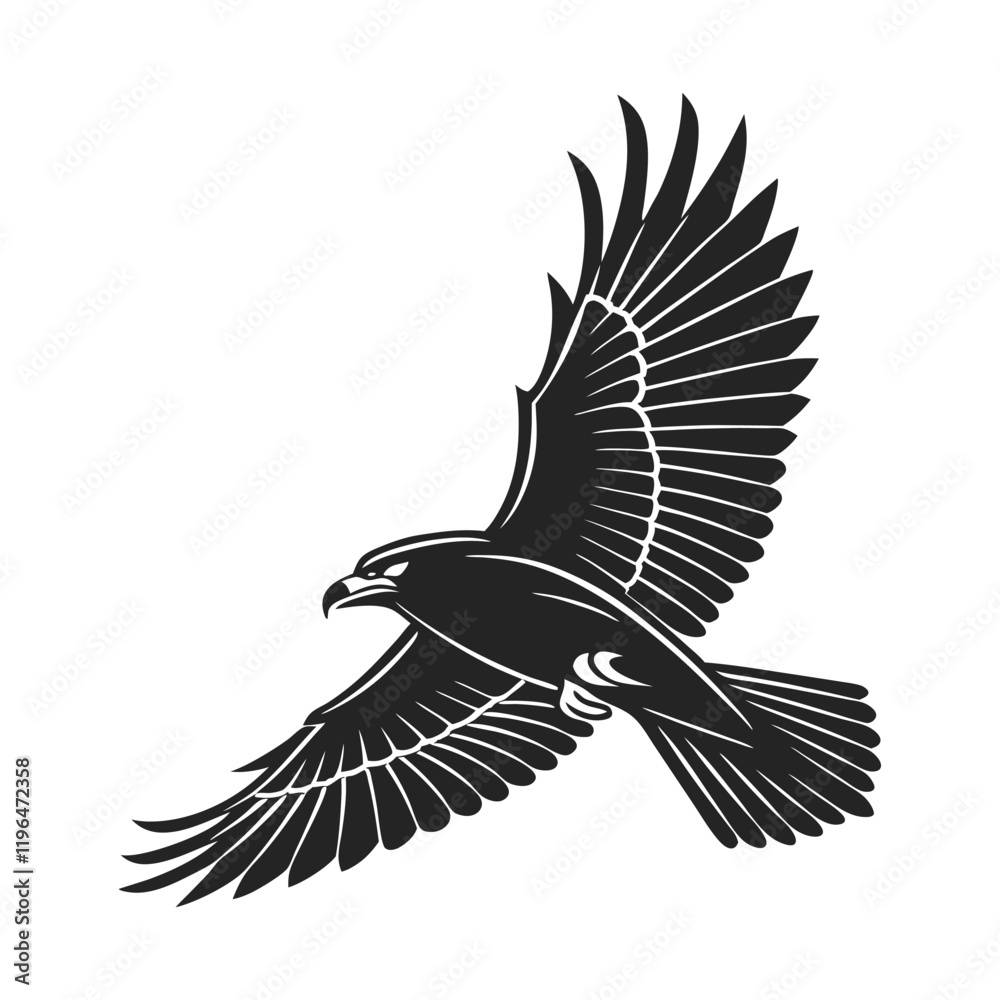 Fototapeta premium black and white vector of a raven in flight perfect for tattoo