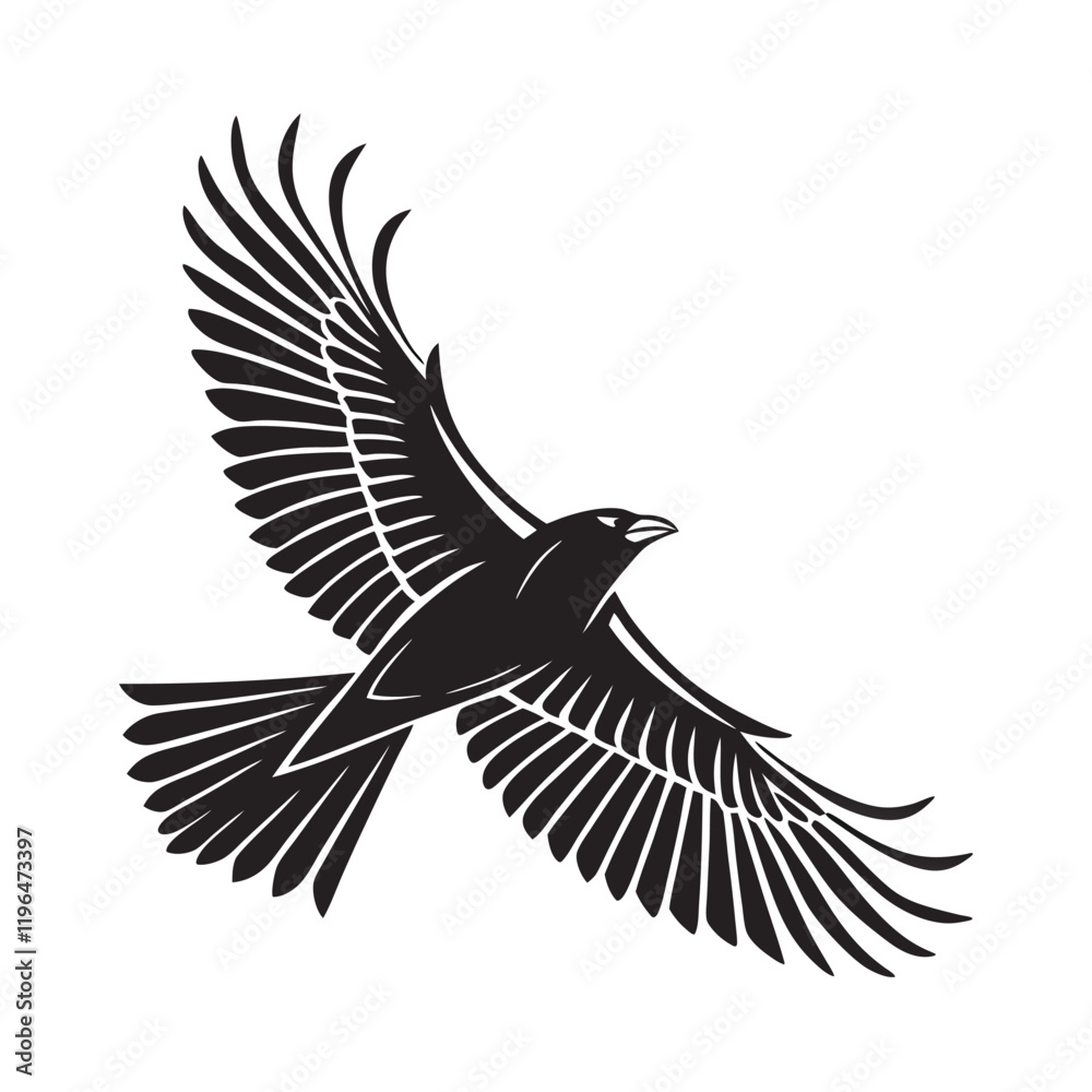 Fototapeta premium black and white vector of a raven in flight perfect for tattoo
