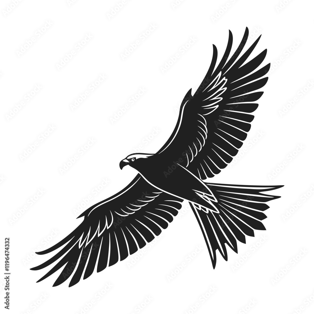 Naklejka premium black and white vector of a raven in flight perfect for tattoo