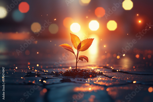 Ein zartes Pflänzchen kämpft um sein Überleben im urbanen Umfeld

