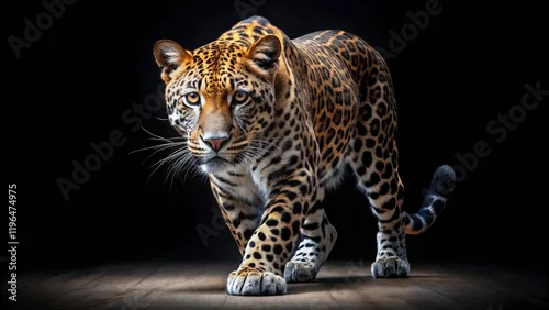 Fototapeta samoprzylepna Majestic Leopard: Night Prowler, Big Cat, Black Background, Wild Animal Photography
