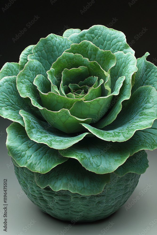 Fototapeta premium A vibrant green cabbage displays its intricate leaf structure