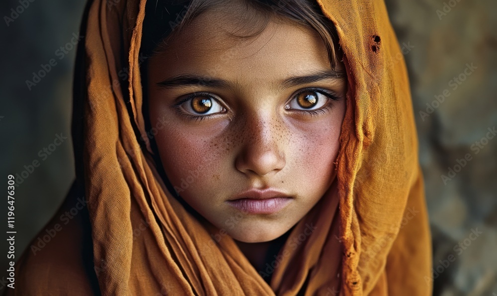 A Central Asian girl wearing a headscarf A Central Asian girl wearing a headscarf