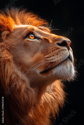 Majestic Lion Gazing Upwards Towards The Light