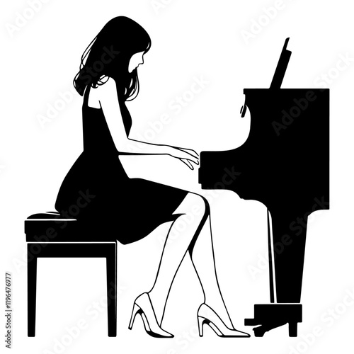 Woman Play Piano Illustration.