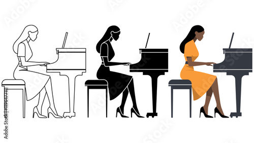 Woman Play Piano Illustration.