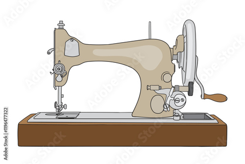 Antique hand sewing machine on a wooden base. A quick simple pencil sketch.