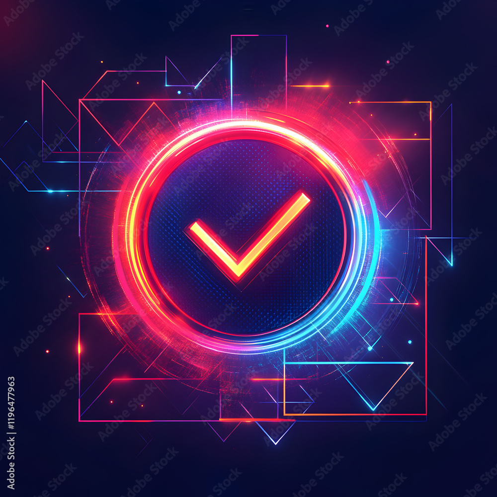 Neon Checkmark Digital Approval Success Technology Neon Checkmark Digital Approval Success Technology