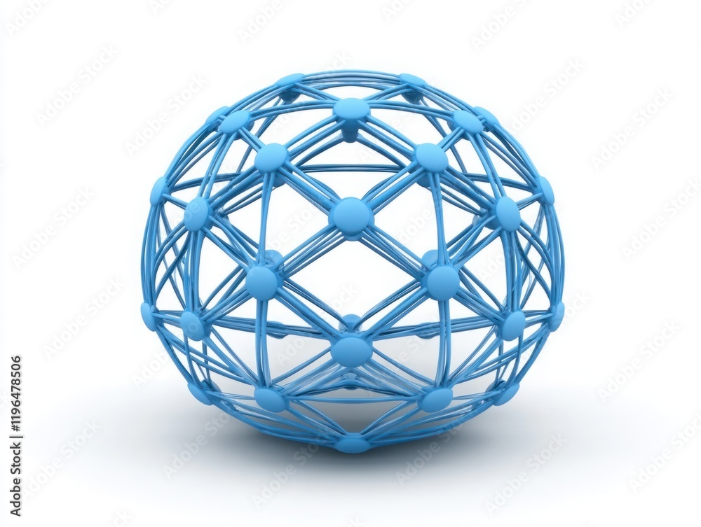 Blue 3D Spherical Structure with Interconnected Lines and Nodes Representing Modern Technology Concepts and Digital Connectivity in a Minimalist Style Blue 3D Spherical Structure with Interconnected Lines and Nodes Representing Modern Technology Concepts and Digital Connectivity in a Minimalist Style