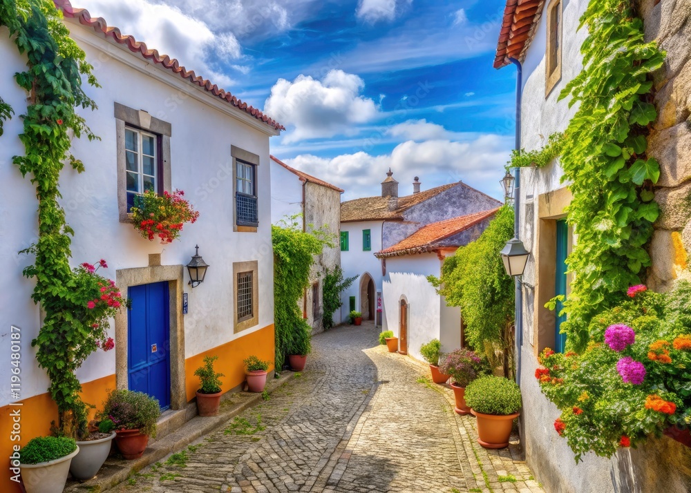 Obidos Portugal Minimalist Photography: Whitewashed Walls, Picturesque Streets, Charming Town, Scenic Views Obidos Portugal Minimalist Photography: Whitewashed Walls, Picturesque Streets, Charming Town, Scenic Views