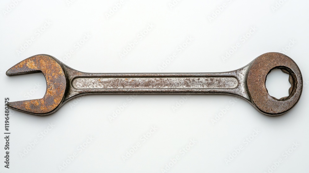 Single shiny steel wrench with an open-end design, centered on a clean white background. Perfect for repair, construction, or maintenance visuals. Single shiny steel wrench with an open-end design, centered on a clean white background. Perfect for repair, construction, or maintenance visuals.