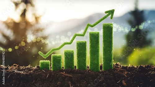 Soil surface with growth graph exponentially rapidly from 0 percent to 100 percent sales in short period of business success strategy,  success on nature background