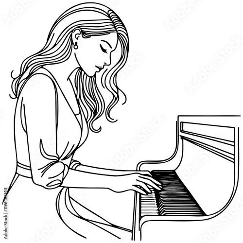 Woman Play Piano Illustration.