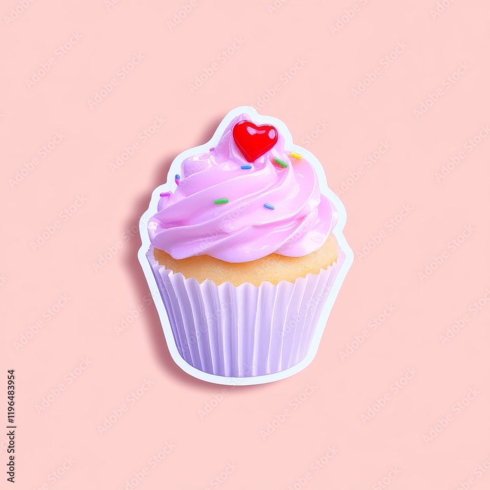 Pink cupcake with heart decoration sticker for valentine's day, parties, and bakery ads Pink cupcake with heart decoration sticker for valentine's day, parties, and bakery ads