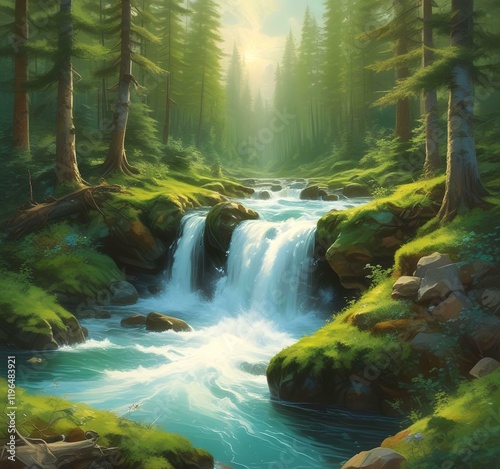 Illustration of amazing eco green landscape.